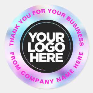 Pegatina Redonda Holograph Personalizado Logo Name Web Pink Gracias