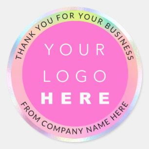 Pegatina Redonda Holograph Personalizado Logo Name Web Pink Gracias
