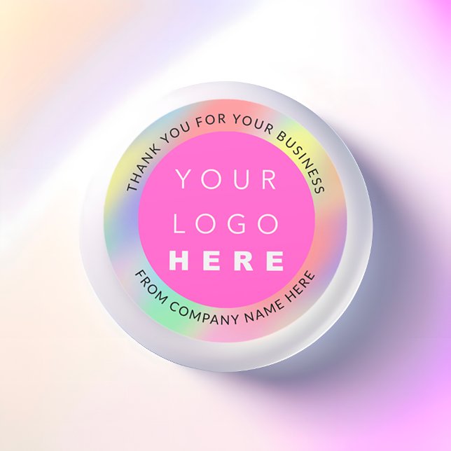 Pegatina Redonda Holograph Personalizado Logo Name Web Pink (Nombre (Holograph Custom Logo Name Web Pink Thank Modern Classic Round Sticker)