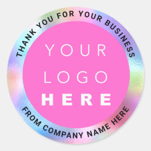 Pegatina Redonda Holograph Personalizado Logo Name Web Pink Thank B