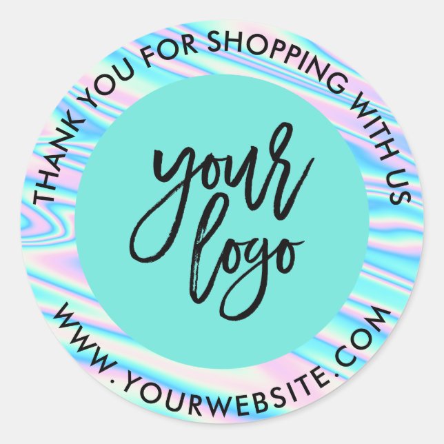 Pegatina Redonda Holograph rainbow personalizado logo nombre verde  (Anverso)