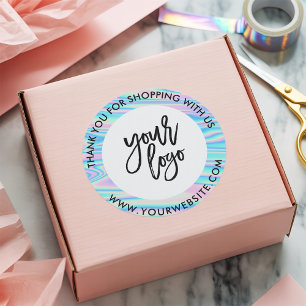 Pegatina Redonda Holograph rainbow personalizado logo nombre white