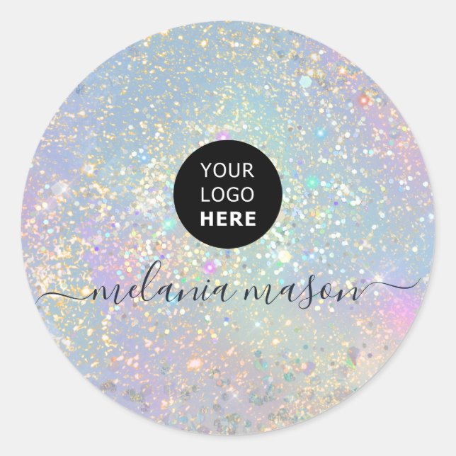 Pegatina Redonda Holographic Glam Purpurina Elegant Sparkles Logo (Anverso)