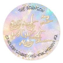 Holographic Gold Merry Christmas RSVP Dirección