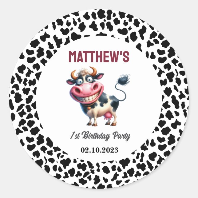 Pegatina Redonda Holy Cow! 1st Birthday | Animal First Birthday  (Anverso)