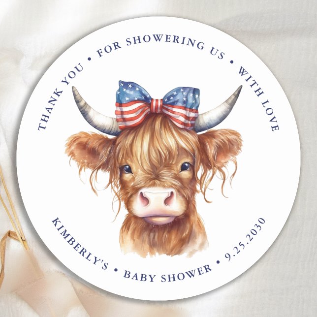 Pegatina Redonda Holy Cow Highland Calf Patriotic Baby Shower (Subido por el creador)