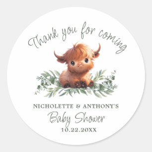 PEGATINA REDONDA HOLY COW HIGHLAND MODERN PAREJAS BABY SHOWER