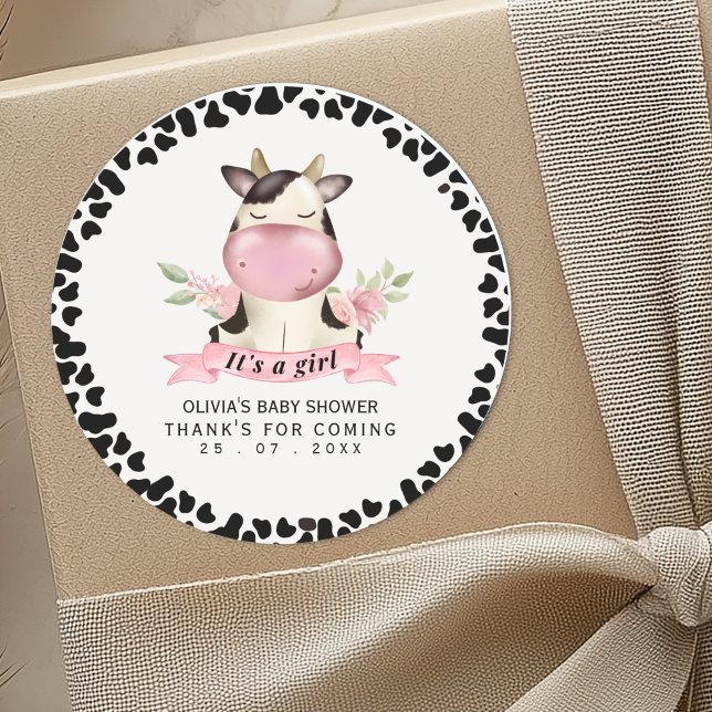 Pegatina Redonda Holy Cow It's a Girl Cow Baby shower (Subido por el creador)