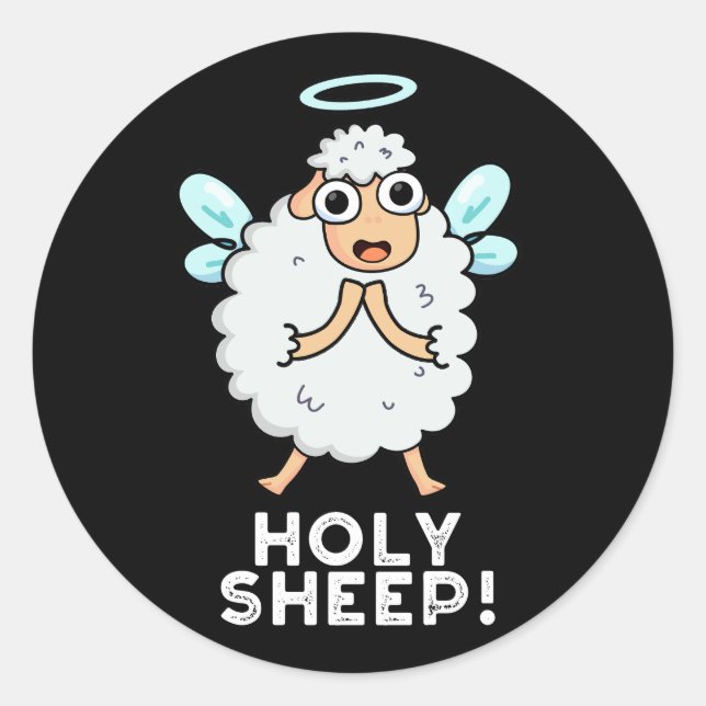 Pegatina Redonda Holy Sheep Funny Animal Pun Dark BG (Anverso)