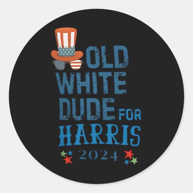 Pegatina Redonda Hombre Blanco Para El Presidente Kamala-harris 202 (Anverso)