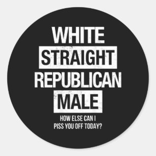 Pegatina Redonda Hombre blanco recto republicano cómo más puedo ofe