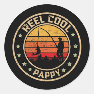 Pegatina Redonda Hombre Camiseta Vintage Reel Cool Pappy Fish Pesca