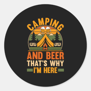 Pegatina Redonda Hombre camping cerveza vida campamento bosque camp