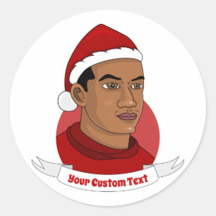 Pegatina Redonda Hombre con gorra de Santa Claus personalizado