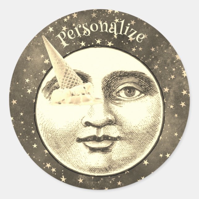 Pegatina Redonda Hombre de cosecha en luna de cara llena helado ojo (Anverso)