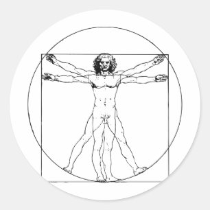 Pegatina Redonda Hombre de da Vinci Vitruvian