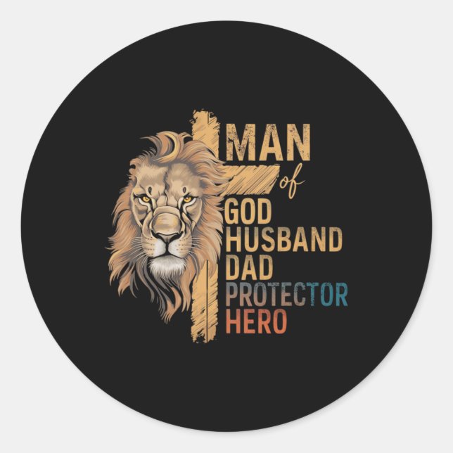 Pegatina Redonda Hombre De Dios Esposo Papi Protector Héroe Padre L (Anverso)