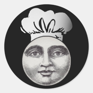 Pegatina Redonda Hombre de época en la luna todo el rostro chef gor