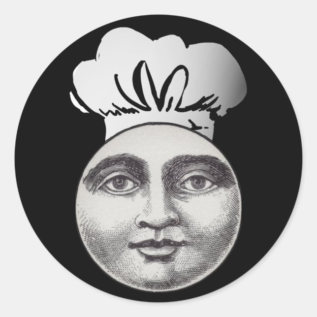 Pegatina Redonda Hombre de época en la luna todo el rostro chef gor (Anverso)