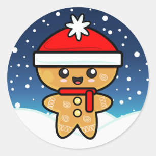 Pegatina Redonda Hombre de Jengibre de Navidad