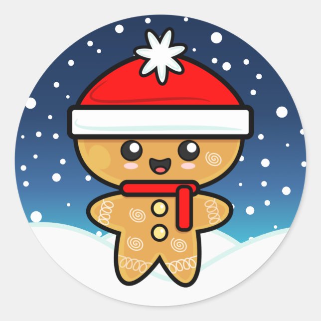 Pegatina Redonda Hombre de Jengibre de Navidad (Anverso)