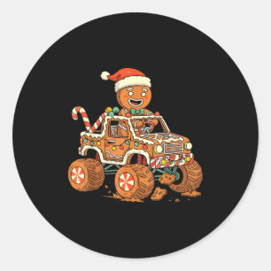 Pegatina Redonda Hombre de jengibre de Navidad conduciendo camión l