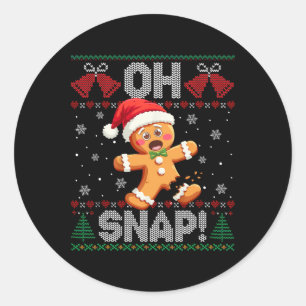 Pegatina Redonda Hombre de jengibre divertido Oh Snap Navidad Feo S