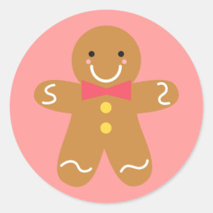 Pegatina Redonda Hombre de jengibre lindo y feliz para Navidad