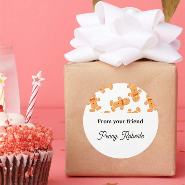 Pegatina Redonda Hombre de jengibre marrón sobre blanco (Fiesta)