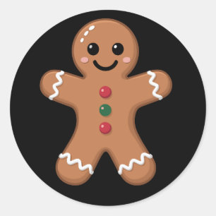 Pegatina Redonda Hombre de Jengibre Navidad Galleta Hornear Fiesta 