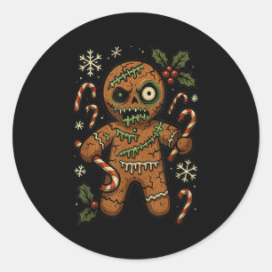 Pegatina Redonda Hombre de jengibre zombie Navidad Zombie