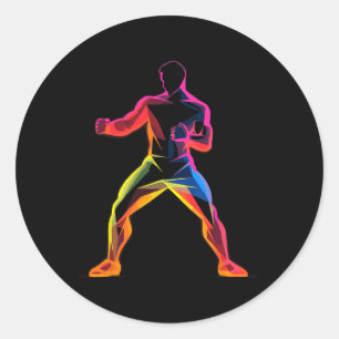 Pegatina Redonda Hombre de kickboxing estilo caricatura kickboxer s