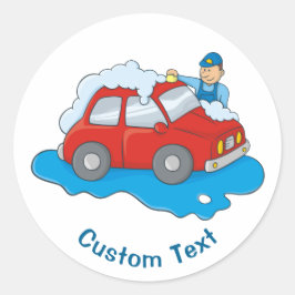 Pegatina Redonda Hombre de lavado de coches
