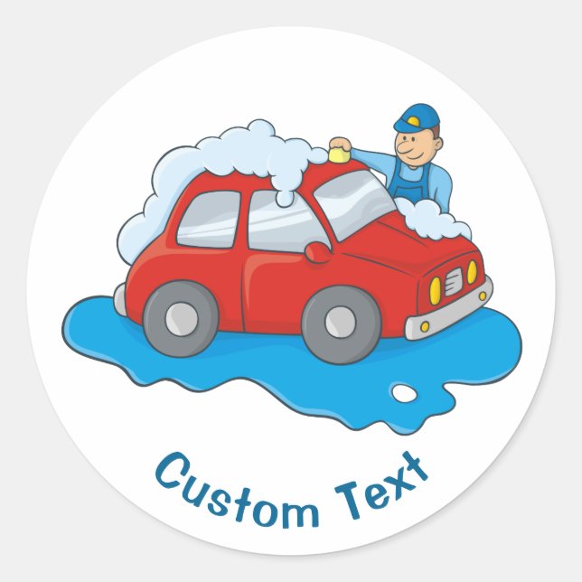 Pegatina Redonda Hombre de lavado de coches (Anverso)