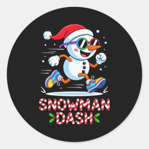 Pegatina Redonda Hombre de nieve de Navidad Dash corriendo corredor