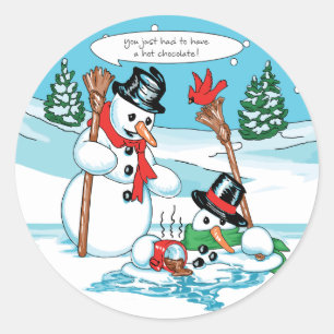 Pegatina Redonda Hombre de nieve gracioso con Personalizado de choc