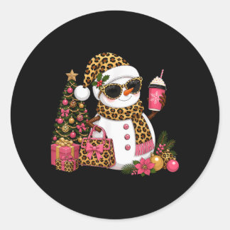 Pegatina Redonda Hombre de nieve leopardo de Navidad Boujee Fiesta