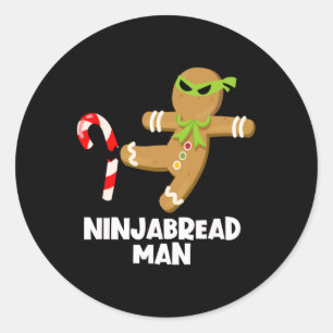 Pegatina Redonda Hombre de ninjabread divertido ginja pateando cara