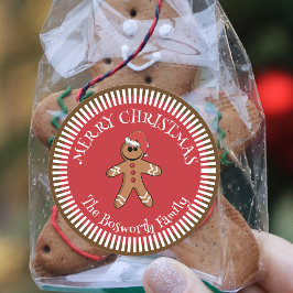 Pegatina Redonda Hombre de pan de jengibre con Santa Hat Feliz Navi