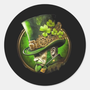 Pegatina Redonda Hombre del Día del Sombrero Mecánico Steampunk