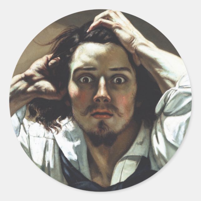 Pegatina Redonda Hombre desesperado (Anverso)