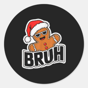Pegatina Redonda Hombre divertido de Navidad hombre de jengibre ado
