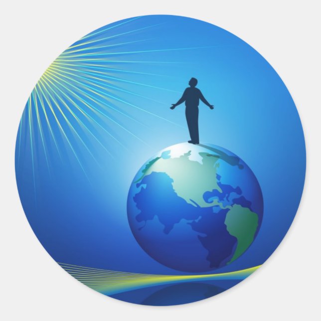 Pegatina Redonda Hombre en el globo (Anverso)