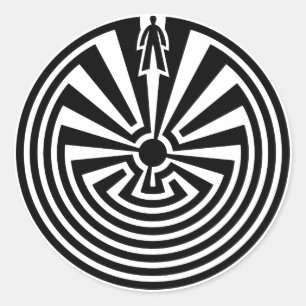 Pegatina Redonda Hombre en el Maze, nativos americanos, Itoi, Papag