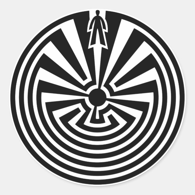 Pegatina Redonda Hombre en el Maze, nativos americanos, Itoi, Papag (Anverso)
