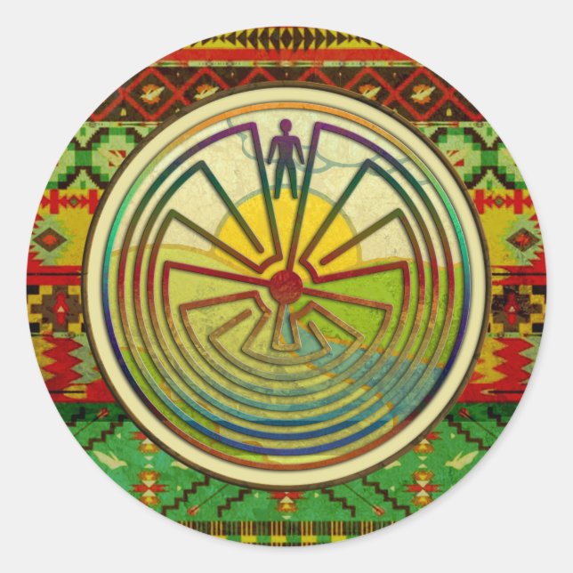 Pegatina Redonda HOMBRE EN EL MAZE paisaje + sus antecedentes (Anverso)