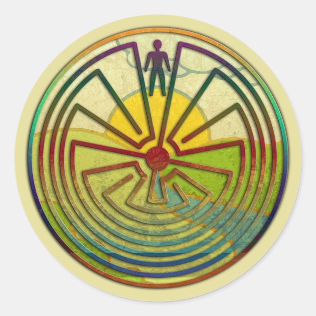 Pegatina Redonda HOMBRE EN EL MAZE paisaje + tu entorno (Anverso)
