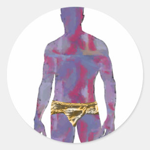 Pegatina Redonda Hombre en ropa interior de oro