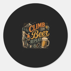 Pegatina Redonda Hombre escalando cerveza gráfico retro vintage 70s