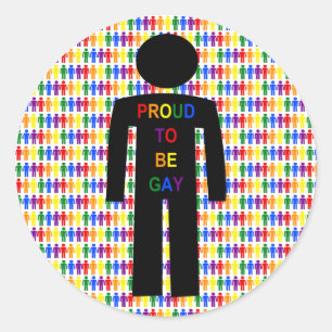 Pegatina Redonda Hombre gay LGBTQ Silhouette y hombres arcoiris